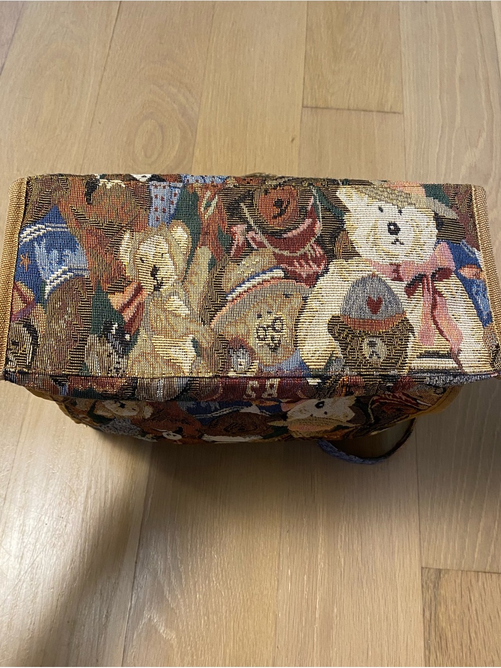 Vintage 90s Tapestry Teddy Bear Tote Bag Grandmacore Cottage Woven Purse - Picture 10 of 16